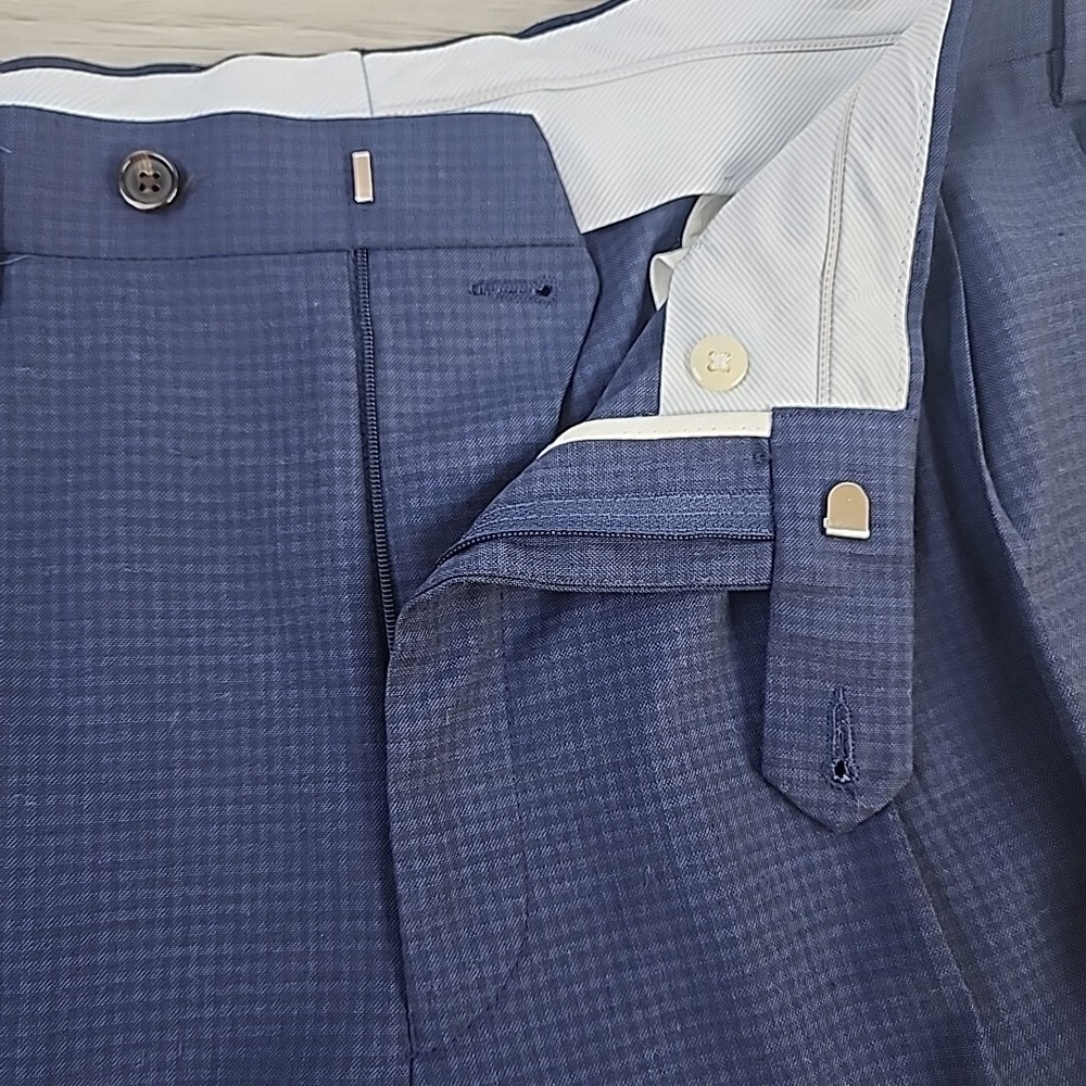 Ralph Lauren Mens Blue Micro Check Pleated Dress Pants 36 x 32 Stretch Trousers - Picture 8 of 13